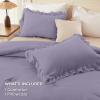 imageAndency White Ruffle Comforter Full Set 3pcs Vintage Farmhouse Shabby Chic Bedding Comforter Set Soft Lightweight Fluffy Bed Comforter Sets All Season Bedding SetGrayish Purple