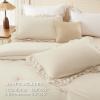 imageAndency White Ruffle Comforter Full Set 3pcs Vintage Farmhouse Shabby Chic Bedding Comforter Set Soft Lightweight Fluffy Bed Comforter Sets All Season Bedding SetBeige