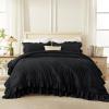 imageAndency White Ruffle Comforter Full Set 3pcs Vintage Farmhouse Shabby Chic Bedding Comforter Set Soft Lightweight Fluffy Bed Comforter Sets All Season Bedding SetBlack