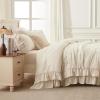 imageAndency White Ruffle Comforter Full Set 3pcs Vintage Farmhouse Shabby Chic Bedding Comforter Set Soft Lightweight Fluffy Bed Comforter Sets All Season Bedding SetBeige