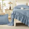 imageAndency White Ruffle Comforter Full Set 3pcs Vintage Farmhouse Shabby Chic Bedding Comforter Set Soft Lightweight Fluffy Bed Comforter Sets All Season Bedding SetGrayish Blue