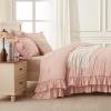 imageAndency White Ruffle Comforter Full Set 3pcs Vintage Farmhouse Shabby Chic Bedding Comforter Set Soft Lightweight Fluffy Bed Comforter Sets All Season Bedding SetBlush
