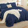imageAndency White Ruffle Comforter Full Set 3pcs Vintage Farmhouse Shabby Chic Bedding Comforter Set Soft Lightweight Fluffy Bed Comforter Sets All Season Bedding SetNavy