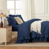 imageAndency White Ruffle Comforter Full Set 3pcs Vintage Farmhouse Shabby Chic Bedding Comforter Set Soft Lightweight Fluffy Bed Comforter Sets All Season Bedding SetNavy