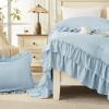 imageAndency White Ruffle Comforter Full Set 3pcs Vintage Farmhouse Shabby Chic Bedding Comforter Set Soft Lightweight Fluffy Bed Comforter Sets All Season Bedding SetLight Blue
