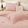 imageAndency White Ruffle Comforter Full Set 3pcs Vintage Farmhouse Shabby Chic Bedding Comforter Set Soft Lightweight Fluffy Bed Comforter Sets All Season Bedding SetBlush