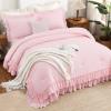 imageAndency White Ruffle Comforter Full Set 3pcs Vintage Farmhouse Shabby Chic Bedding Comforter Set Soft Lightweight Fluffy Bed Comforter Sets All Season Bedding SetPink