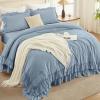 imageAndency White Ruffle Comforter Full Set 3pcs Vintage Farmhouse Shabby Chic Bedding Comforter Set Soft Lightweight Fluffy Bed Comforter Sets All Season Bedding SetGrayish Blue