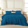 imageAndency White Ruffle Comforter Full Set 3pcs Vintage Farmhouse Shabby Chic Bedding Comforter Set Soft Lightweight Fluffy Bed Comforter Sets All Season Bedding SetTeal