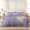 imageAndency White Ruffle Comforter Full Set 3pcs Vintage Farmhouse Shabby Chic Bedding Comforter Set Soft Lightweight Fluffy Bed Comforter Sets All Season Bedding SetGrayish Purple