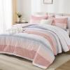 imageAndency Full Size Comforter Set Sage Green  7 Pieces Green Striped Lightweight Bed in a Bag Soft Microfiber Reversible Bedding Set with Comforter Fitted ampamp Flat Sheet Pillowcases ampamp Shams05  Pink