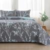 imageAndency Green Quilt Queen Size 96x90 Inch 3 Pieces Floral Lightweight Bedspread Microfiber Reversible Flower Quilted Coverlet with 2 Pillowcases for Men WomenGrey Blue