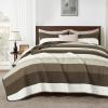 imageAndency Queen Quilt Bedding Set Beige 3 Pieces Patchwork Beige Striped Ultra Soft Lightweight Bedspreads Coverlets Set with 2 Pillow Shams for All Seasons 90quotx96quot33  Mocha