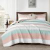imageAndency Queen Quilt Bedding Set Beige 3 Pieces Patchwork Beige Striped Ultra Soft Lightweight Bedspreads Coverlets Set with 2 Pillow Shams for All Seasons 90quotx96quot32  Pink Green