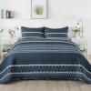 imageAndency Quilt King Size Set Grey 106x96 Inch 3 Pieces1 Striped Boho Printed Quilt and 2 Pillowcases Bohemian Summer Lightweight Reversible Microfiber Bedspread Coverlet Sets02  Navy  Printed Pattern