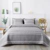 imageAndency Quilt King Size Set Grey 106x96 Inch 3 Pieces1 Striped Boho Printed Quilt and 2 Pillowcases Bohemian Summer Lightweight Reversible Microfiber Bedspread Coverlet Sets01  Grey  Printed Pattern