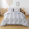 imageAndency White Leaves Print Comforter Set Queen Size 90x90 Inch 3 Pieces Lightweight Soft Microfiber Bedding Comforter Sets Aesthetic Cute Bed Set for All Season