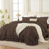 imageAndency White Ruffle Comforter Full Set 3pcs Vintage Farmhouse Shabby Chic Bedding Comforter Set Soft Lightweight Fluffy Bed Comforter Sets All Season Bedding SetBrown