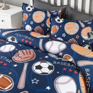 imageAndency 3D Basketball Comforter Twin66x90 Inch 2 Pieces1 Basketball Comforter 1 Pillowcase Sport Microfiber Bedding Set for Kids Boys TeensCartoon Ball Games