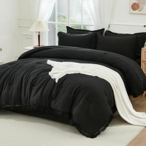 imageAndency Beige California King Size Comforter Set with Sheets  7 Pieces Boho Tassel Bed in a Bag Soft Lightweight Bedding Sets Fringe Bed Set with Comforter Sheets Pillowcases ampamp Shams06  Black