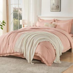 imageAndency Beige California King Size Comforter Set with Sheets  7 Pieces Boho Tassel Bed in a Bag Soft Lightweight Bedding Sets Fringe Bed Set with Comforter Sheets Pillowcases ampamp Shams13  Pink