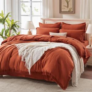 imageAndency Beige California King Size Comforter Set with Sheets  7 Pieces Boho Tassel Bed in a Bag Soft Lightweight Bedding Sets Fringe Bed Set with Comforter Sheets Pillowcases ampamp Shams02  Burnt Orange