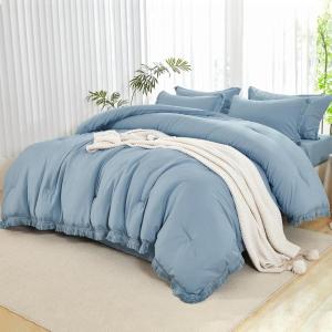 imageAndency Beige California King Size Comforter Set with Sheets  7 Pieces Boho Tassel Bed in a Bag Soft Lightweight Bedding Sets Fringe Bed Set with Comforter Sheets Pillowcases ampamp Shams09  Grayish Blue