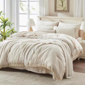 imageAndency Beige California King Size Comforter Set with Sheets  7 Pieces Boho Tassel Bed in a Bag Soft Lightweight Bedding Sets Fringe Bed Set with Comforter Sheets Pillowcases ampamp Shams01  Beige