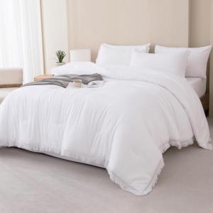 imageAndency Beige California King Size Comforter Set with Sheets  7 Pieces Boho Tassel Bed in a Bag Soft Lightweight Bedding Sets Fringe Bed Set with Comforter Sheets Pillowcases ampamp Shams10  White