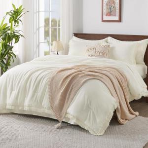 imageAndency Beige California King Size Comforter Set with Sheets  7 Pieces Boho Tassel Bed in a Bag Soft Lightweight Bedding Sets Fringe Bed Set with Comforter Sheets Pillowcases ampamp Shams14  Ivory
