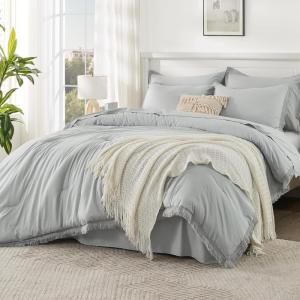 imageAndency Beige California King Size Comforter Set with Sheets  7 Pieces Boho Tassel Bed in a Bag Soft Lightweight Bedding Sets Fringe Bed Set with Comforter Sheets Pillowcases ampamp Shams11  Light Grey