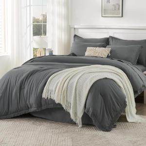 imageAndency Beige California King Size Comforter Set with Sheets  7 Pieces Boho Tassel Bed in a Bag Soft Lightweight Bedding Sets Fringe Bed Set with Comforter Sheets Pillowcases ampamp Shams12  Dark Grey