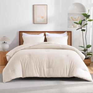 imageAndency Beige Twin Size Comforter Set Solid Bed Comforter 2 Pieces 1 Boho Comforter ampamp 1 Pillowcase Lightweight and Fluffy Plain Beige Bed Comforter Set for All SeasonBeige