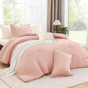 imageAndency Beige Twin Size Comforter Set Solid Bed Comforter 2 Pieces 1 Boho Comforter ampamp 1 Pillowcase Lightweight and Fluffy Plain Beige Bed Comforter Set for All SeasonBlush