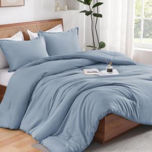 imageAndency Beige Twin Size Comforter Set Solid Bed Comforter 2 Pieces 1 Boho Comforter ampamp 1 Pillowcase Lightweight and Fluffy Plain Beige Bed Comforter Set for All SeasonGrayish Blue