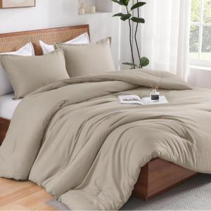 imageAndency Beige Twin Size Comforter Set Solid Bed Comforter 2 Pieces 1 Boho Comforter ampamp 1 Pillowcase Lightweight and Fluffy Plain Beige Bed Comforter Set for All SeasonWheat