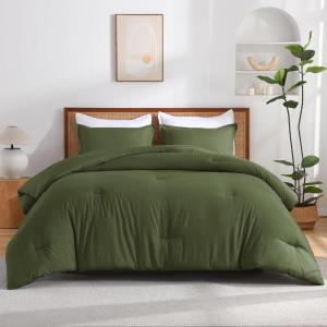 imageAndency Beige Twin Size Comforter Set Solid Bed Comforter 2 Pieces 1 Boho Comforter ampamp 1 Pillowcase Lightweight and Fluffy Plain Beige Bed Comforter Set for All SeasonOlive