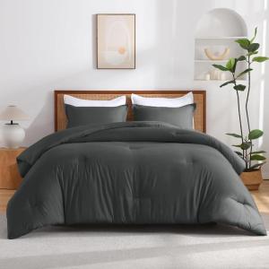 imageAndency Beige Twin Size Comforter Set Solid Bed Comforter 2 Pieces 1 Boho Comforter ampamp 1 Pillowcase Lightweight and Fluffy Plain Beige Bed Comforter Set for All SeasonDark Grey