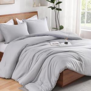 imageAndency Beige Twin Size Comforter Set Solid Bed Comforter 2 Pieces 1 Boho Comforter ampamp 1 Pillowcase Lightweight and Fluffy Plain Beige Bed Comforter Set for All SeasonSilver Grey