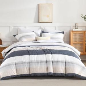 imageAndency Full Size Comforter Set Sage Green  7 Pieces Green Striped Lightweight Bed in a Bag Soft Microfiber Reversible Bedding Set with Comforter Fitted ampamp Flat Sheet Pillowcases ampamp Shams08  Yellow Blue
