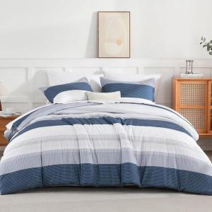 imageAndency Full Size Comforter Set Sage Green  7 Pieces Green Striped Lightweight Bed in a Bag Soft Microfiber Reversible Bedding Set with Comforter Fitted ampamp Flat Sheet Pillowcases ampamp Shams07  Mineral Blue