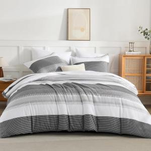 imageAndency Full Size Comforter Set Sage Green  7 Pieces Green Striped Lightweight Bed in a Bag Soft Microfiber Reversible Bedding Set with Comforter Fitted ampamp Flat Sheet Pillowcases ampamp Shams09  Dark Grey