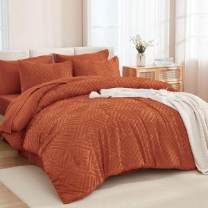 imageAndency King Size Comforter Set 7 Pieces Dark Emerald Green  Bed in a Bag King Boho Lightweight Fluffy Tufted Bedding Sets with Quilt Comforter Sheets Pillowcases ampamp ShamsBurnt Orange