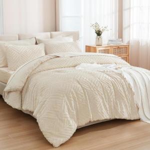 imageAndency King Size Comforter Set 7 Pieces Dark Emerald Green  Bed in a Bag King Boho Lightweight Fluffy Tufted Bedding Sets with Quilt Comforter Sheets Pillowcases ampamp ShamsBeige