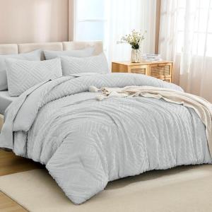 imageAndency King Size Comforter Set 7 Pieces Dark Emerald Green  Bed in a Bag King Boho Lightweight Fluffy Tufted Bedding Sets with Quilt Comforter Sheets Pillowcases ampamp ShamsLight Grey
