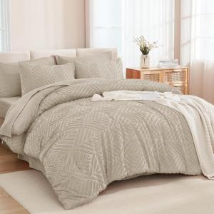 imageAndency King Size Comforter Set 7 Pieces Dark Emerald Green  Bed in a Bag King Boho Lightweight Fluffy Tufted Bedding Sets with Quilt Comforter Sheets Pillowcases ampamp ShamsOatmeal
