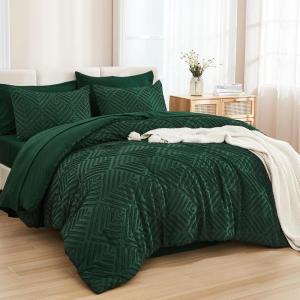 imageAndency King Size Comforter Set 7 Pieces Dark Emerald Green  Bed in a Bag King Boho Lightweight Fluffy Tufted Bedding Sets with Quilt Comforter Sheets Pillowcases ampamp ShamsEmerald Green