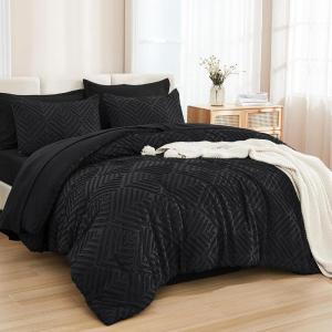 imageAndency King Size Comforter Set 7 Pieces Dark Emerald Green  Bed in a Bag King Boho Lightweight Fluffy Tufted Bedding Sets with Quilt Comforter Sheets Pillowcases ampamp ShamsBlack
