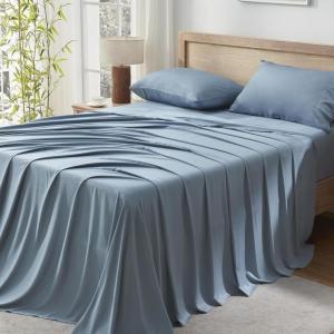 imageAndency Queen Sheets Set 100 Viscose Derived from Bamboo Cooling Summer Bed Sheets Queen Size Deep Pocket Up to 16quot Silky Soft Sheets Hotel Bedding Sheets ampamp Pillowcases Dark Emerald GreenGrayish Blue