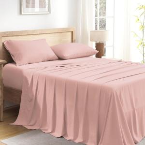 imageAndency Queen Sheets Set 100 Viscose Derived from Bamboo Cooling Summer Bed Sheets Queen Size Deep Pocket Up to 16quot Silky Soft Sheets Hotel Bedding Sheets ampamp Pillowcases Dark Emerald GreenBlush